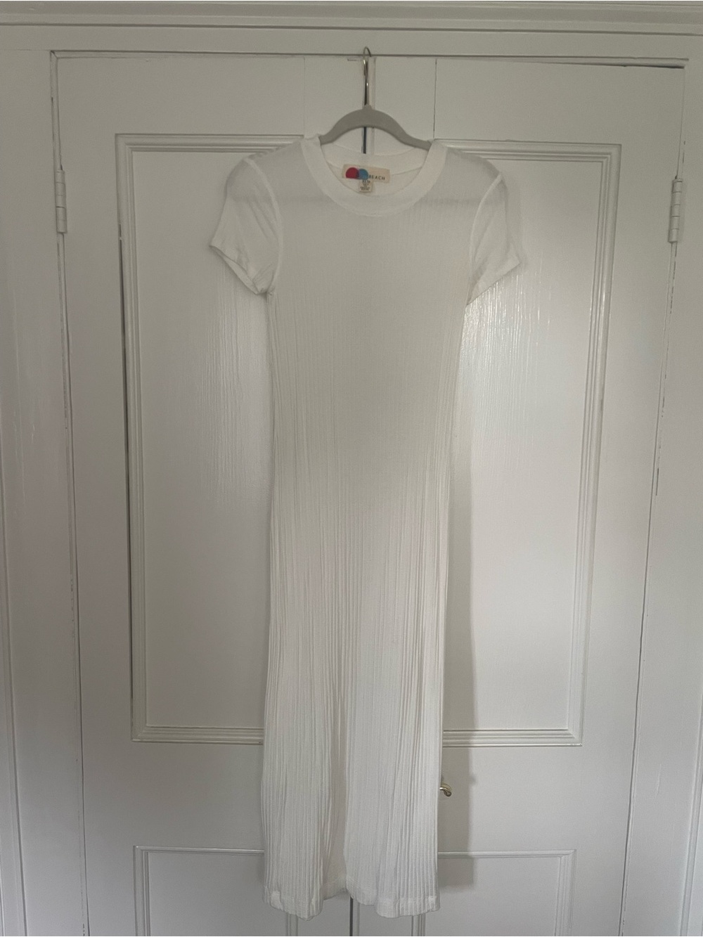 Free People White Maxi Ribbed Short Sleeve Dress